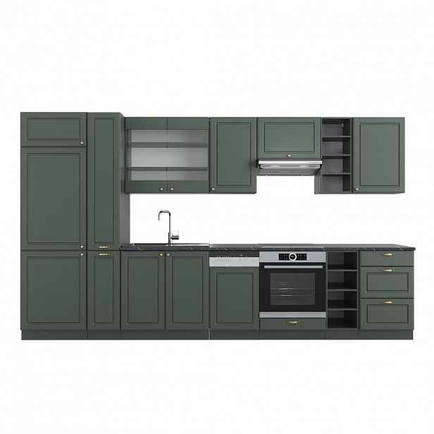 Vicco KUCHYŇSKÝ KOUT Fame-Line Zeleno-zlatá Country House/Anthracite 355 cm bez pracovní desky