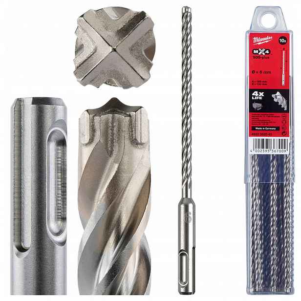 Vrtáky do betonu Sds Plus 6 x 100/165 mm 10 ks Milwaukee MX4