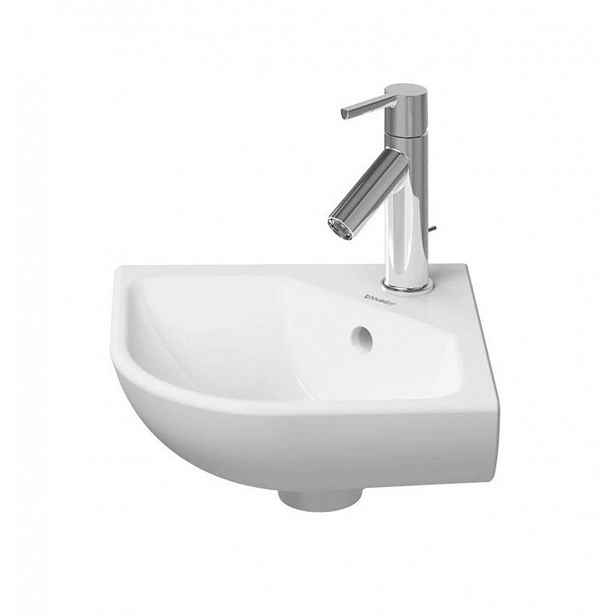 Duravit ME by Starck - Umývátko rohové 44x38 cm, s přepadem, otvor pro baterii, DuraShield, matná bílá 072243AC00