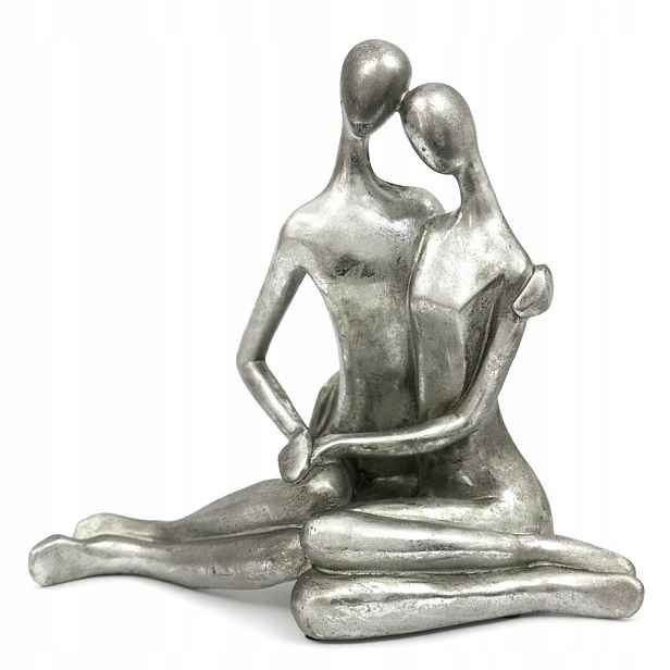 Figurka Zamilovaná Pár 25 cm Stříbrná Přitulená