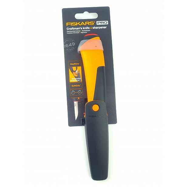 Fiskars 1023620 Krátký Nůž pro řemeslníky, dílenský brousek, odolný