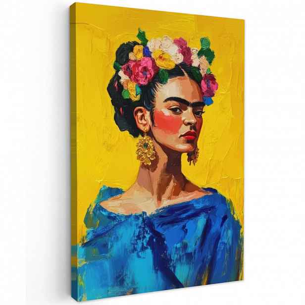 MuchoWow OBRAZ NA PLÁTNĚ Frida Kahlo - Žena - Žlutá - Modrá - Květiny 20x30 cm