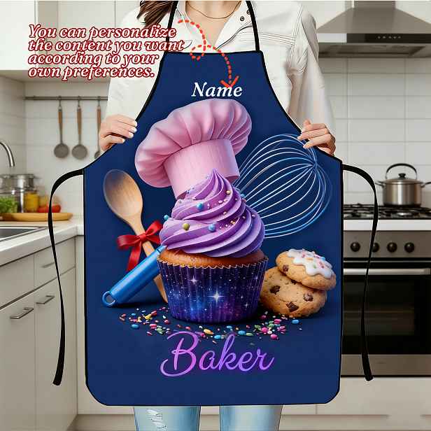 TEMU 1ks Profesionální zástěra pro pekaře, Galaxy Cupcake s kuchařskou čepicí a metličkou, Personalizovaná zástěra pro cukráře, Originální dárek pro