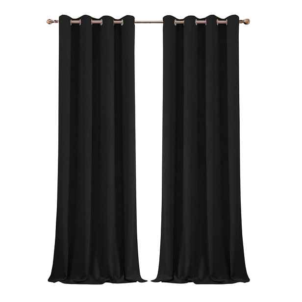 Zatemňovací závěsy Blackout 132 × 240 cm 2 ks černé, na průchodkách