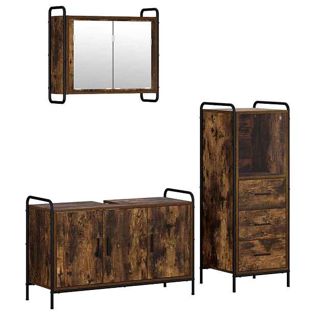 vidaXL Sada koupelnových skříněk 3 ks Kouřový dub 40 x 36 x 109,5 cm