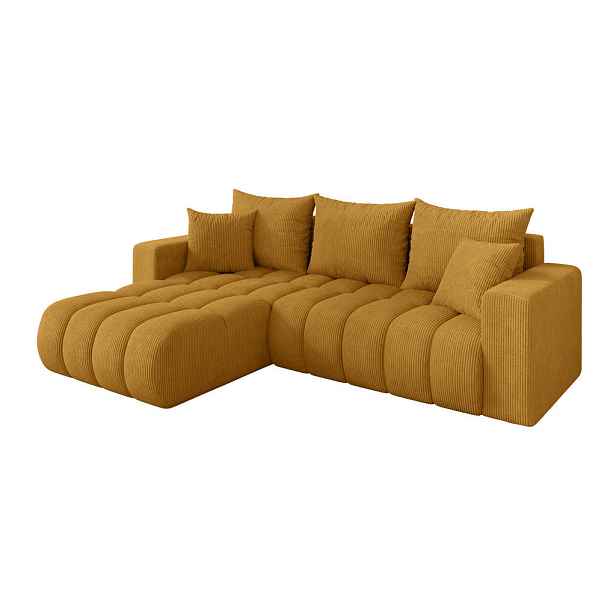 ALTDECOR ROHOVÁ SEDAČKA s funkcí spaní, otoman vlevo MILA-L-v1 277x195x86 hořčicově žlutá manšestr