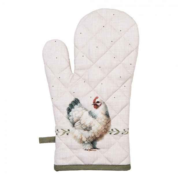 Béžová chňapka - rukavice se slepičkami Barnyard Chicken - 18*30 cm Clayre & Eef