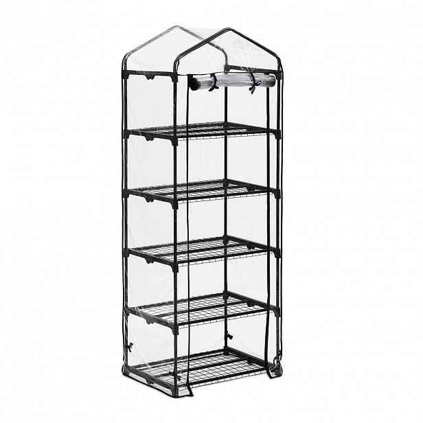 Relaxdays SKLENÍK černý transparentní 5 polic PVC