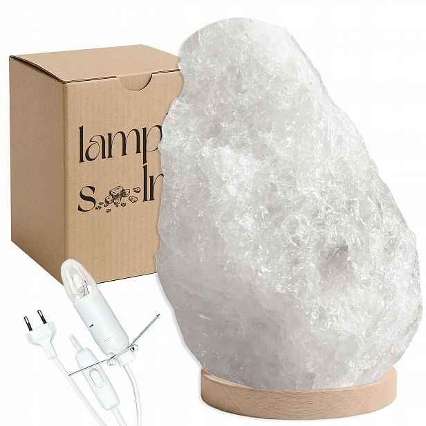 Solná lampa bílá Kłodawska z Polska 6-9 Kg Jonizator buková podstava