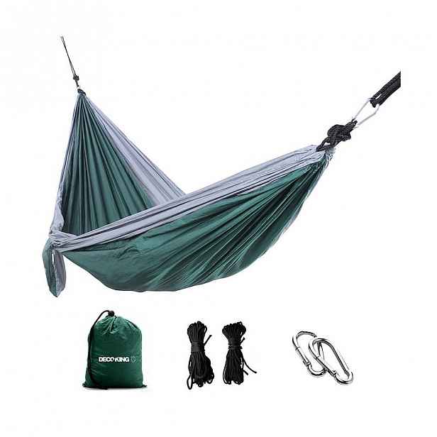 Zelená závěsná houpací síť se stahovacím vakem DecoKing Hammock