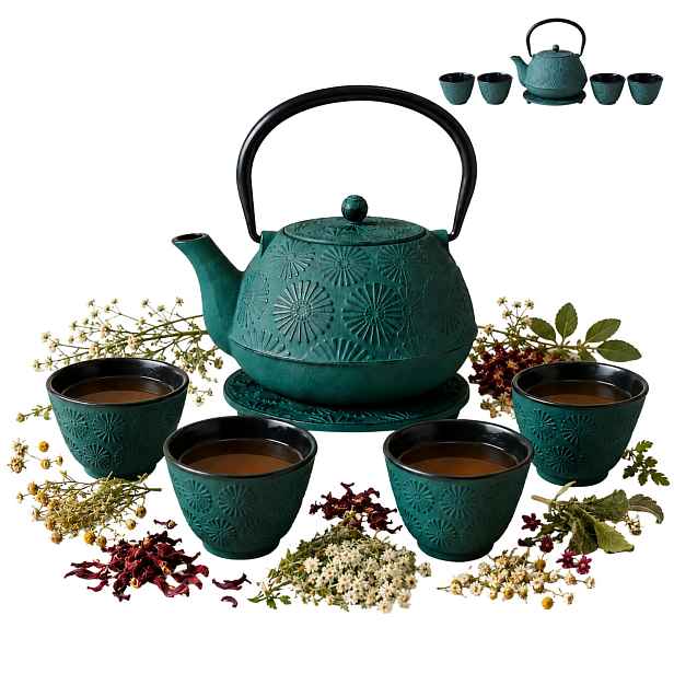 Litinový Džbán Na Vaření S Čerpadly 1200 ML Zelený 18X16X18 CM Konvice