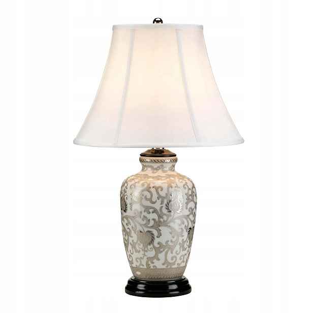 Porcelánová stolní lampa bílá se stříbrnými květy, klasická, 58 cm Elstead