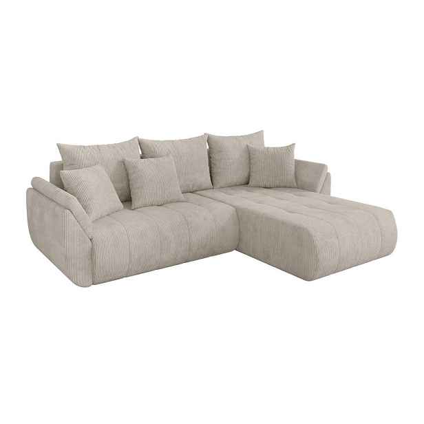 ALTDECOR ROHOVÁ SEDAČKA s funkcí spaní, otoman vpravo TOKO-L 277x194x86 krémová manšestr