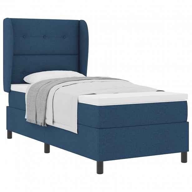 vidaXL Postel s boxspringem s čelo Modrá 90 x 190 cm textil