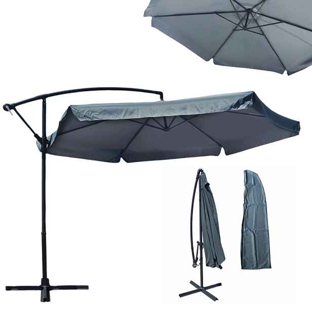 Velký Šedý Skládací Nastavitelný Zahradní Ochranný Deštník S Uv Klikou 350 cm