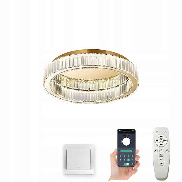 Křišťálová Stropní Lampa Lustr Kroužek Led Ø40 CM Zlatá S Dálkový Ovladač