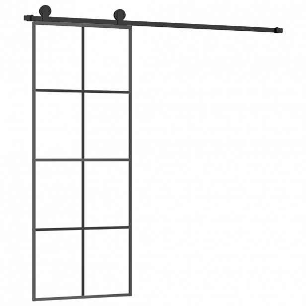 vidaXL Posuvné dveře s kováním 76x205 cm ESG sklo a hliník