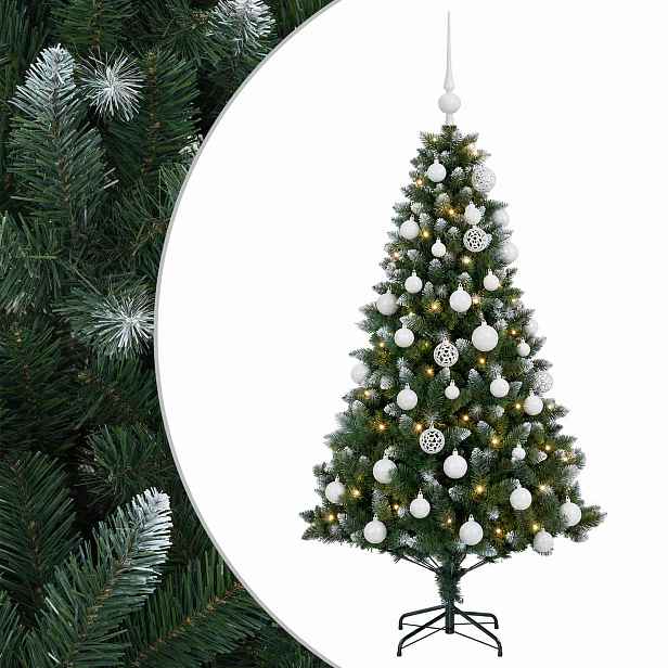 vidaXL Umělý vánoční stromek s baňkami 150 cm 150 LED Teplá bílá