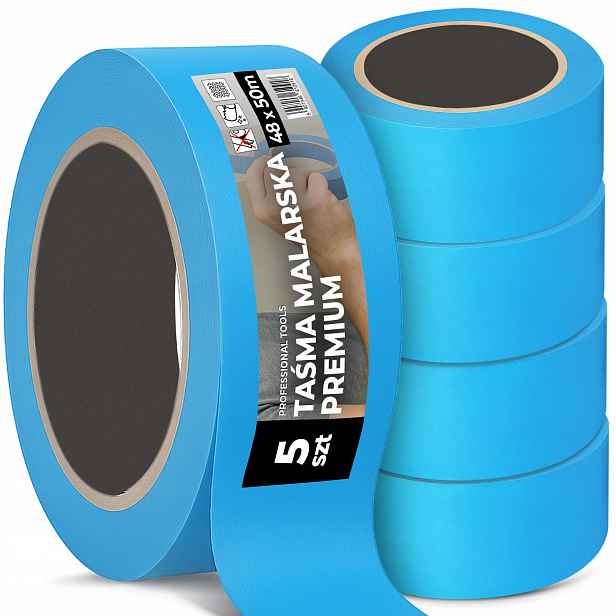 5 x Malířská páska 48 mm 50 m Maskovací Uv modrá Odolná proti malování Rs
