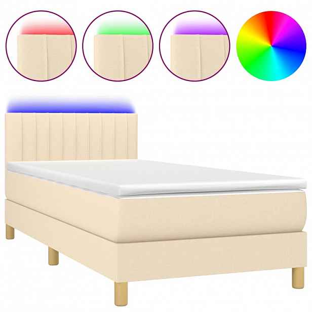 vidaXL Box spring postel s matrací a LED krémová 80 x 200 cm textil