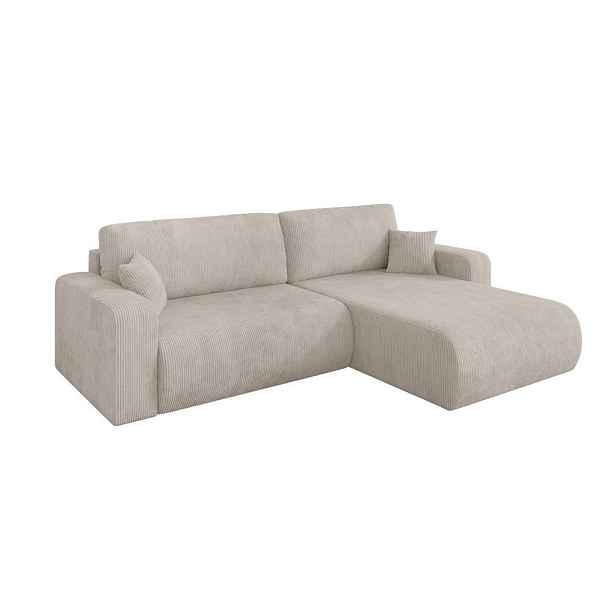 ALTDECOR ROHOVÁ SEDAČKA s funkcí spaní, otoman vpravo BERY-L 276x193x88 krémová manšestr