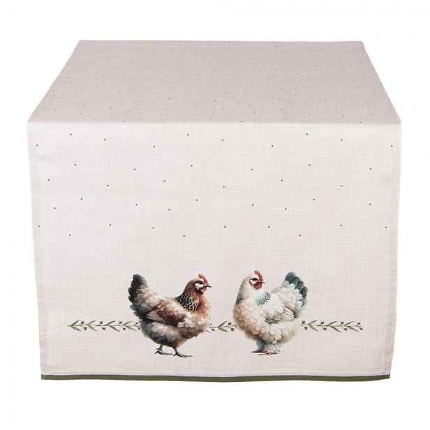 Béžový bavlněný běhoun se slepičkami Barnyard Chicken - 50*140 cm Clayre & Eef