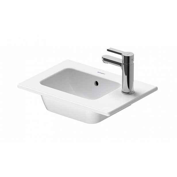 Duravit ME by Starck - Umývátko 43x30 cm, s přepadem, otvor pro baterii vpravo, DuraShield, matná bílá 072343AC00