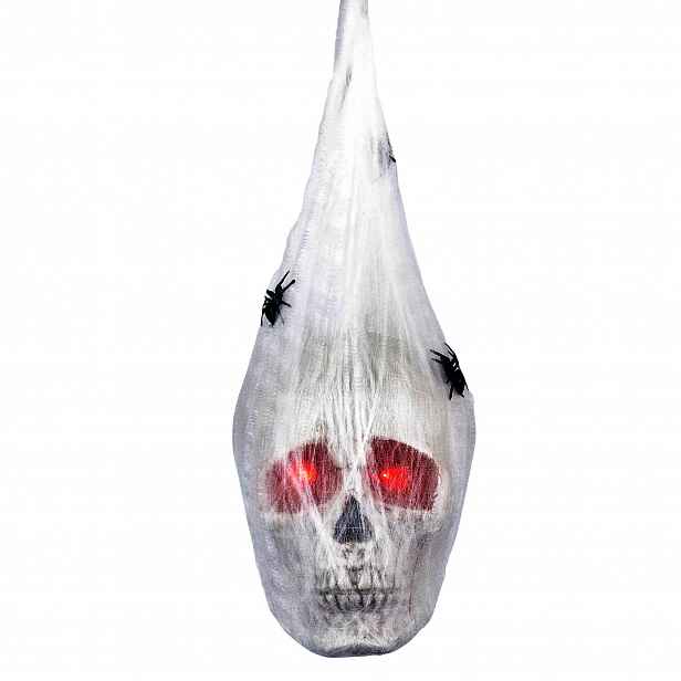 Lebka Halloween Závěsná Led Červené Oči Pavučina Dekorace