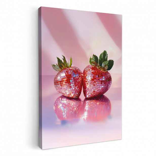 MuchoWow OBRAZ NA PLÁTNĚ Disco - Ovoce - Třpytky - Jahoda 40x60 cm