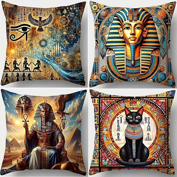 TEMU 4 ks, potištěné staroegyptskými architektonickými vzory, 16 x 16 palců, 18 x 18 palců, 20 x 20 palců, vhodné pro dekoraci domácího gauče, domácí
