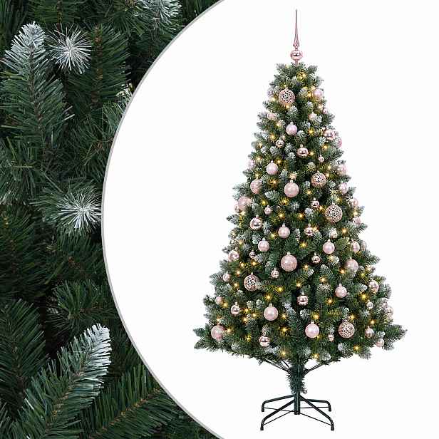 vidaXL Umělý vánoční stromek s baňkami 210 cm 300 LED Teplá bílá