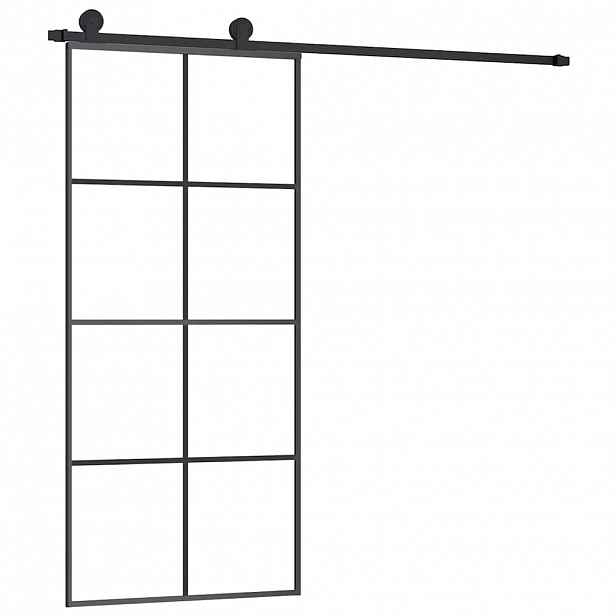 vidaXL Posuvné dveře s kováním 90x205 cm ESG sklo a hliník