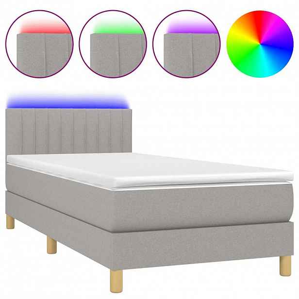 vidaXL Box spring postel s matrací a LED světle šedá 90x190 cm textil