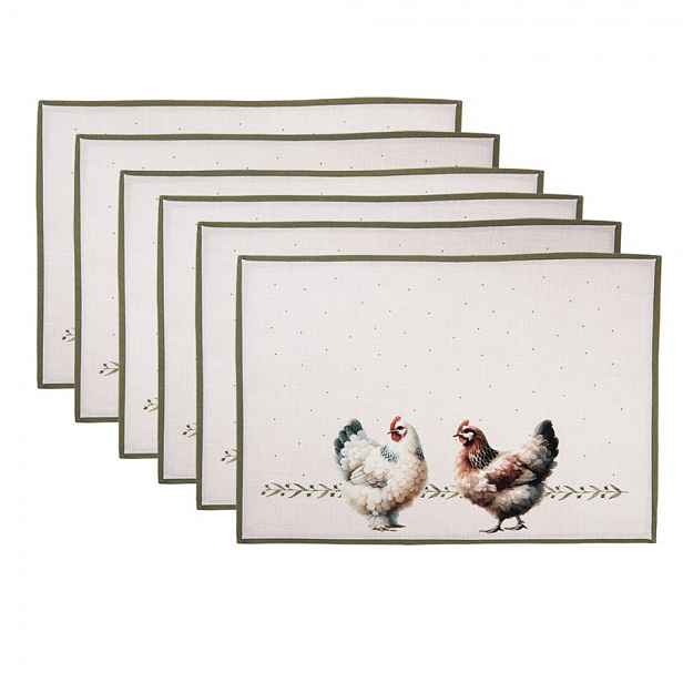 6ks béžové prostírání se slepičkami Barnyard Chicken - 48*35 cm Clayre & Eef