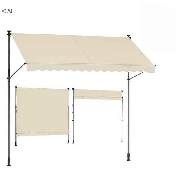 Balkonová upínací markýza Songmics 300 x 120 cm bez vrtání béžová
