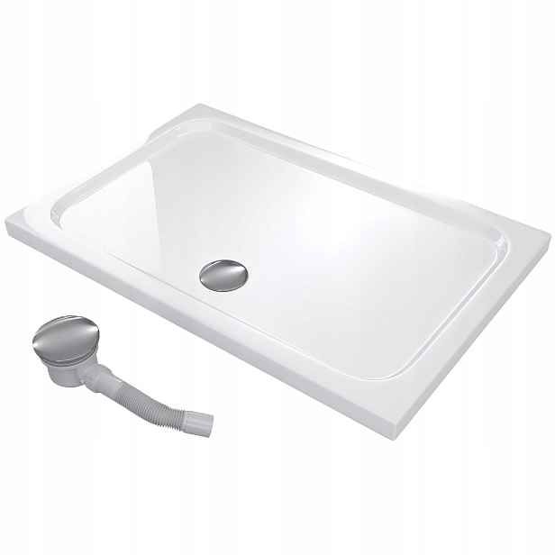 Sprchová Vanička Obdélníková 100x70 Slim Nízká 5 CM Bílá Sifonová