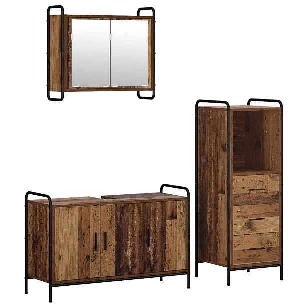 vidaXL Sada koupelnových skříněk 3 ks Staré dřevo 40 x 36 x 109,5 cm