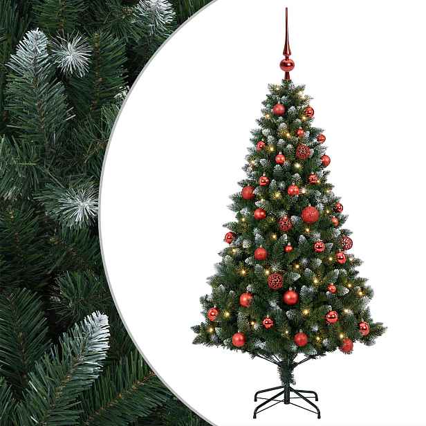 vidaXL Umělý vánoční stromek s baňkami 150 cm 150 LED Teplá bílá
