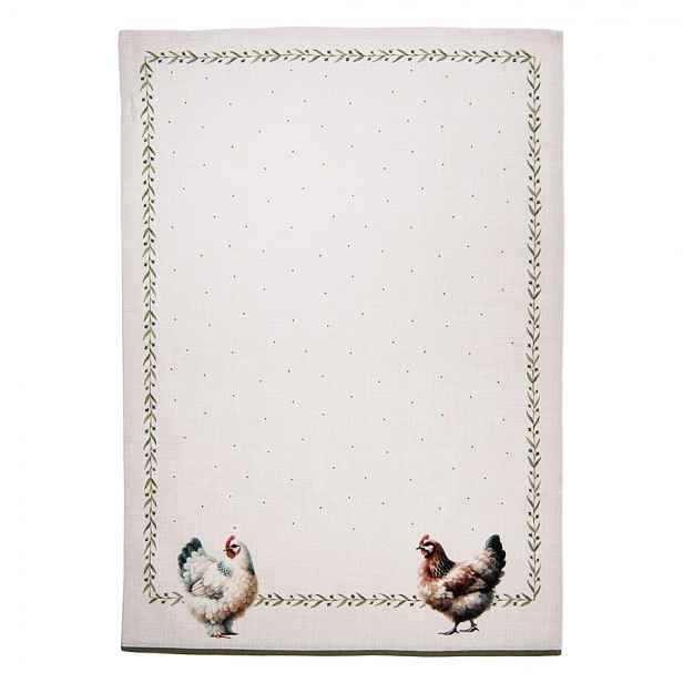 Béžová utěrka se slepičkami Barnyard Chicken - 50*70 cm Clayre & Eef
