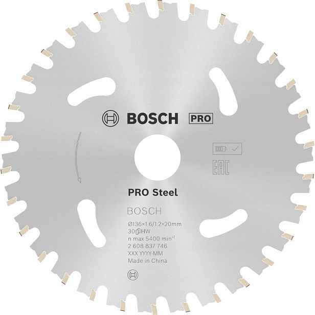 Hm kotouč pro akumulátorovou pilu 136x1,6/1,2x20 mm 30Z Bosch Standard Steel