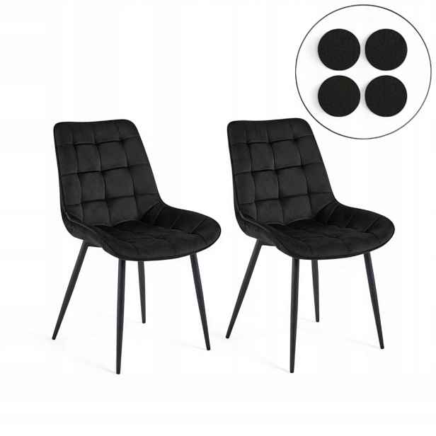 Velurové Křeslo Do Obývacího Pokoje x2 Čalouněné Prošívané Velvet Černé Plst