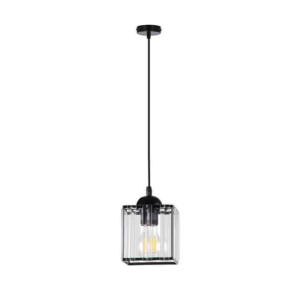 Závěsná lampa Glassia černá 1X40 E27 černé stínidlo + čiré krystaly