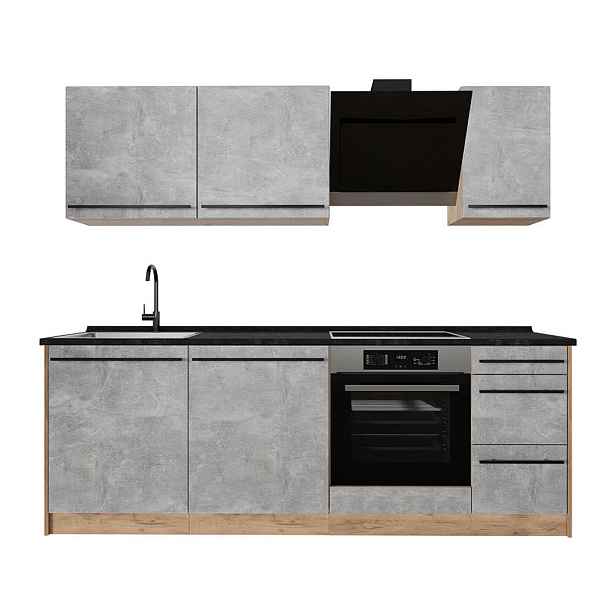 Vicco KUCHYŇSKÝ KOUT R-Line, Beton/Zlatý mocný dub, 220 cm bez pracovní desky