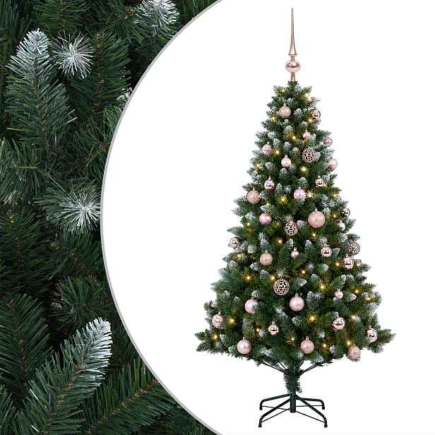 vidaXL Umělý vánoční stromek s baňkami 150 cm 150 LED Teplá bílá