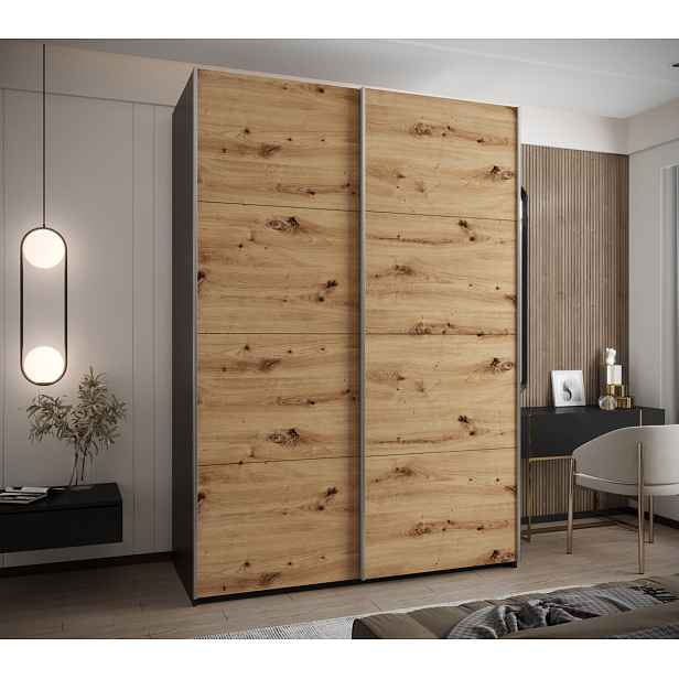 Dvoudveřová skříň SAMARA 1 - 180 cm, černá / dub artisan / stříbrná