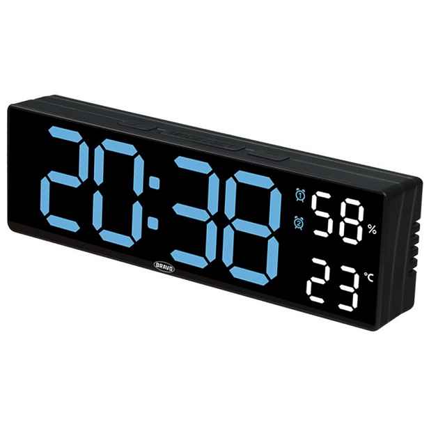hodiny dig., budík, teploměr B-5027, LED 23x7x3,5cm, měn.barva