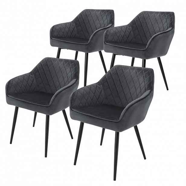 ML-DESIGN SADA 4 jídelních židlí, antracitový samet