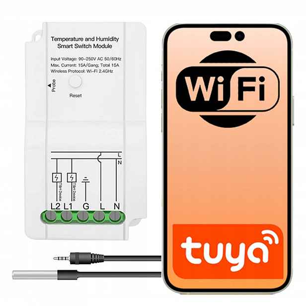 Termostat Wifi venkovní dvojitý relé 15A Tuya