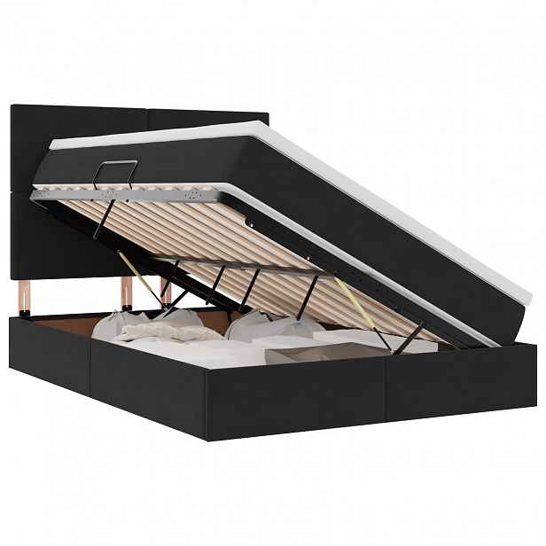 vidaXL LED postel s úložným prostorem a matrací Černá 140 x 200 cm