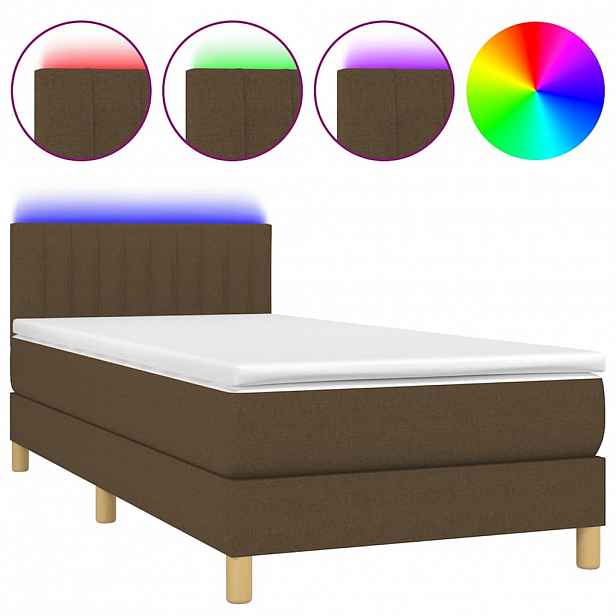 vidaXL Box spring postel s matrací a LED tmavě hnědá 90x190 cm textil